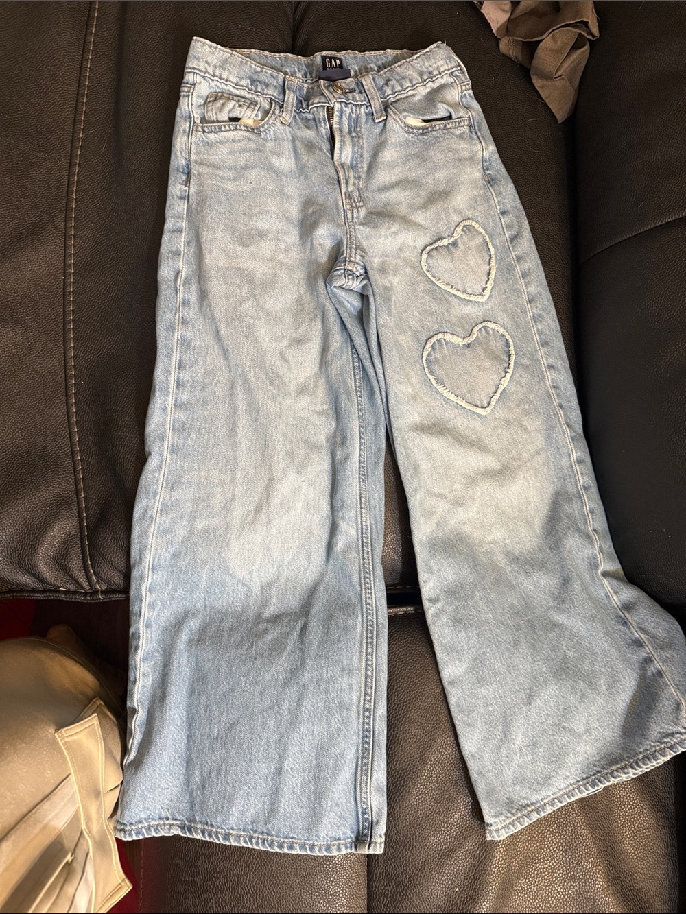 GAP Light Blue Wide-Leg Jeans with Heart Patch Accents